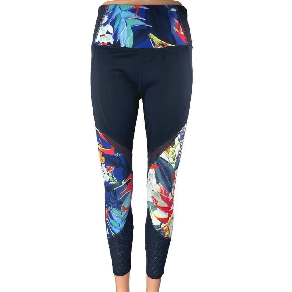 Athleta Tropical Precision Black High Waist Skinny Activewear Legging Pants M